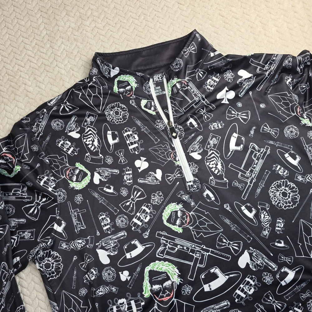 Pins & Aces Mens Joker Batman All Over Print Golf 1/4 Zip Pullover Black Large
